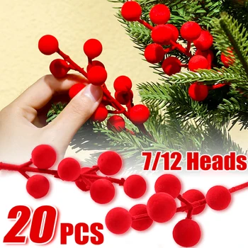 1/20BUC Rosu Flocking Boabe de Crăciun Artificial, Fals Holly fructe de Padure Ghirlanda Ornamente de Simulare Fructe de Vacanță Șemineu Decor 2