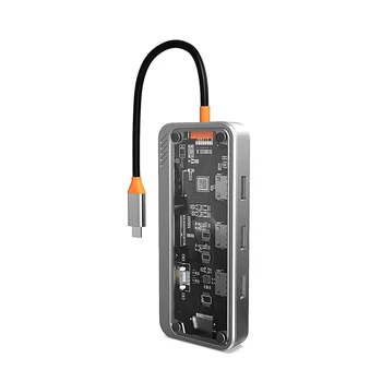 1 BUC Gigabit 10-În-1 Stație de Andocare Tip C HUB USB Compatibil RJ45 Cititor de Carduri SD Plastic Gri HUB USB 3.0 18
