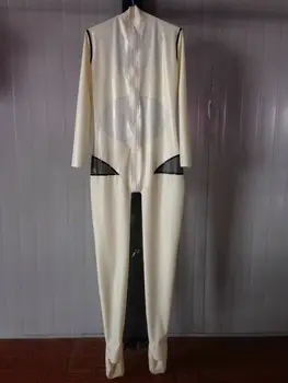 100% Din Latex De Cauciuc Alb Catsuit Femei Body Suit Tigth Ciorap Zipper0.4mm S-XXL 8