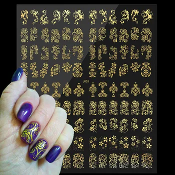 108Pcs/foaie de Aur/Argint de Metal de Flori Dantela 3D Unghii Autocolant 6 Culori Metalice Pentru Autocolant Decal DIY Unghii Autocolant 18.4*21.4 cm 17