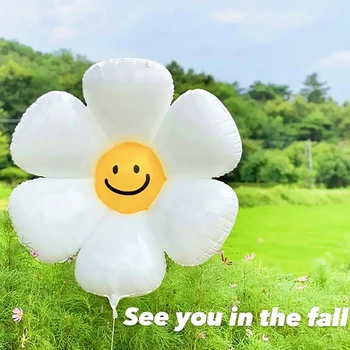 1buc Smiley Daisy Film de Aluminiu Mingea Alb Daisy Floare Balon, zi de Naștere Ziua Îndrăgostiților Decor Petrecere Copil de Dus 18