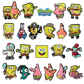 1buc Spongebob Squarepants Anime Pantofi Cataramă Croc Farmece Personaj de Desene animate Jibz pentru Croc Accesorii Copii X-mas Cadouri de Ziua de nastere 20