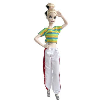 1Set Dungi Papusa de Moda Set Haine pentru Barbie Haine Sport Uzura 1/6 Papusi Accesorii T-shirt Alb Pantaloni Pantaloni Jucarii 16