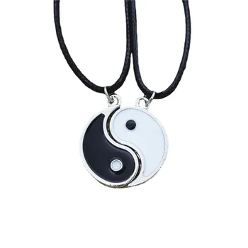 2 buc Tai Chi Yin Yang Opt Trigrame Pandantiv Negru din Piele PU Coliere Set pentru Cuplu Iubitor de Potrivire Cravată Guler Cadou 9