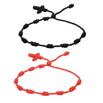 2 BUC Zece Nod Norocos Cruce Impletit Brățară Femei Fata Iubitor Cuplu Fierbinte de Vânzare Black Red String Manual de Vara Lavabila Bijuterii 21