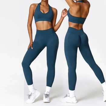 2 Bucati Femei Yoga Set fără Sudură de Fitness Solid Set de Sutien Push-Up pantaloni Haine de Antrenament Atletic de sală de Gimnastică Tinutele Sportwear yoga ti se Potriveste 21