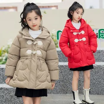 2023 Iarna Noi Fete Strat de Bumbac coreean Ediție pentru Copii cu Gluga Îngroșat la Mijlocul lungime copii snow jacket 13