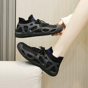 2023 Toamna Femei Adidași Întinde Țesături Tricotate Șosete Pantofi de Stradă Tendință Dantela-up Pantofi Casual din Cauciuc Moale Plat Pantofi de Sport 14