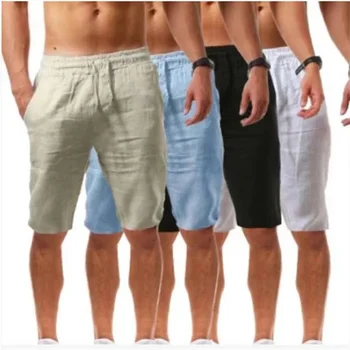 2023 Vara Noi de Moda pentru Bărbați Casual Lenjerie de pat din Bumbac pantaloni Scurți Culoare Solidă Cordon Liber Respirabil Sport Funcționare imbracamintea de Strada