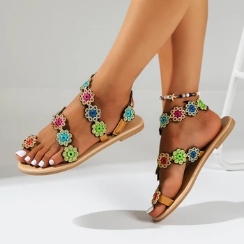 2024 Fierbinte de Vânzare Pantofi de sex Feminin Alunecare pe Sandale pentru Femei Vara sandale Flori de Culori Amestecate în aer liber, Plajă Casual de Dimensiuni Mari Sandale 12
