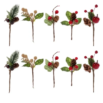 30Pcs Crăciun Roșu Berry Și Con de Pin Ponturi Cu Holly Ramuri De Vacanță Florale, Decor Flori Meserii 21