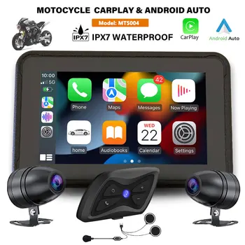 5 Inch Touchscreen Motocicleta Carplay Design Robust cu Wireless CarPlay și Android Auto cu 1 Buc Casca BT Headset 6
