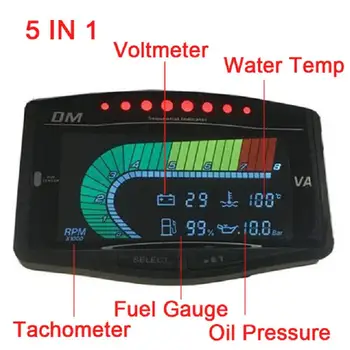 5 În 1 12V/24V Auto Camion LCD Digital, Indicator Presiune Ulei Tahometru Volt Voltmetru de Apă Indicator de Temperatură Indicator de Combustibil