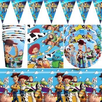 51pcs/lot Toy Story Tema Banner Happy Birthday Party Steaguri Plăci Decoratiuni Cupe Baieti Copii Favoruri Șervețele de Masă 5