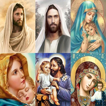 5D Diamant Pictura Religioasă Madonna Isus Diamant Broderie Mozaic DIY Rundă Completă de Foraj cruciulițe Stras Decor Acasă 6