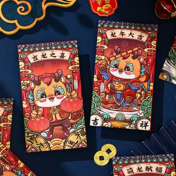 6Pcs/set 2024 Anul Stil Chinezesc Roșu de Anul Nou Pachet Drăguț Dragon Model Pungă de Cadou de Hârtie Noroc Sac de Bani China Plicuri Decor 6