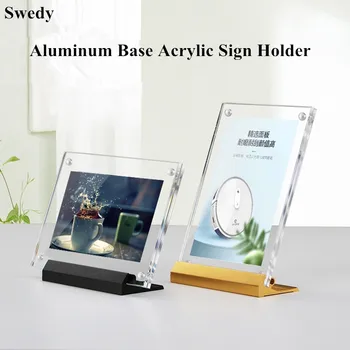 75x55mm / 90x60mm Bază de Aluminiu Magnetic Mini-Acrilic Suport Semn Display Stand Meniu Titularul de Hârtie Masă Preț pe Etichetă Card de Tag-uri 8