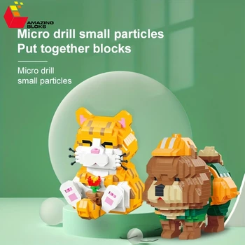 834PCS Pisica Portocalie Building Block Model Drăguț pentru animale de Companie Animale de Asamblare Cărămizi Jucarii Creative Desktop de Decorare pentru Copii Cadouri de Craciun 2