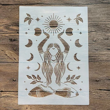 A4 29 *21cm DIY mandala mucegai pentru pictura hârtii ștampilate album foto relief carte de hârtie pe lemn perete tesatura Fata Închinarea la Soare 21