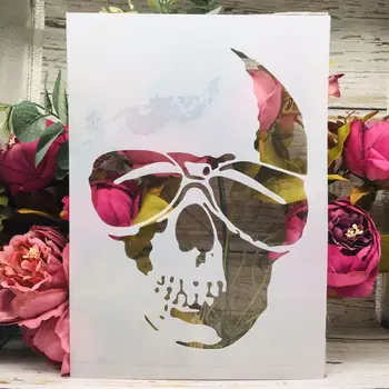 A4 29cm ochelari de Soare Rece Craniu DIY Stratificare Sabloane Pictura pe Perete Album de Colorat Relief Album Decorative Șablon 19
