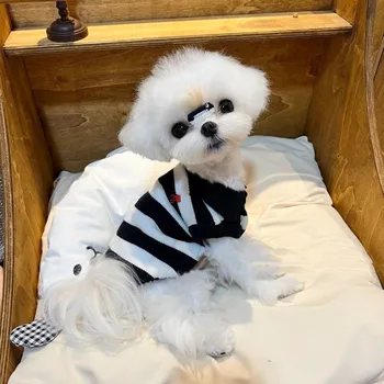 Alb-Negru Dungi Pulover Îmbrăcăminte Pentru Animale De Companie Câine De Tricotat De Bumbac Câini Haine De Bumbac Toamna De Moda Fată Băiat Chihuahua, Yorkshire 16