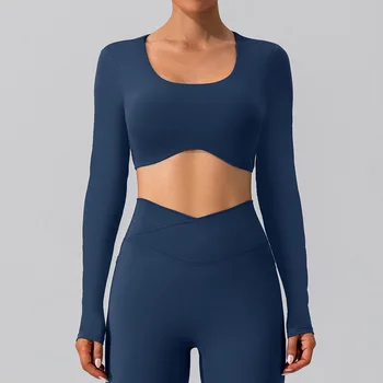Antibom Strâns Sexy cu Maneci Lungi Yoga Tricouri Rapidă în aer liber Uscat Sport T-shirt de Funcționare Nud sala de Fitness Culturilor Sus 14