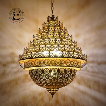 Arabia Saudită Clasica Flame Pandantiv Lumina LED-uri Zen în Arta de Aur Luciu Gol Sculptat Marocan Lampa Hotel Buddha Sala Restaurant Loft 7