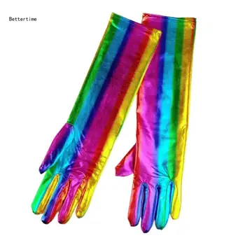 B36D Femei Manusi Halloween Curcubeu Metalic Sclipici Cosplay mănuși cu un Deget Mănuși Lungi