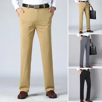 Barbati Pantaloni Formale Stil Business pentru Bărbați Pantaloni Drepte cu Închidere cu Fermoar Buzunare Culoare Solidă Respirabil Moale Subțire 13