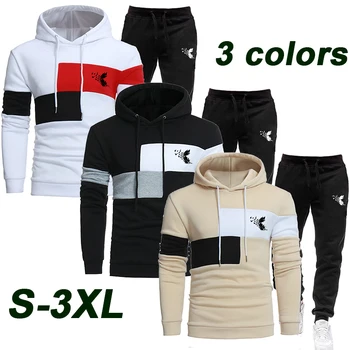 Barbati personalizate patch mozaic sport jogging costum casual hoodie set tricou cu gluga si pantaloni sport set de două piese 3