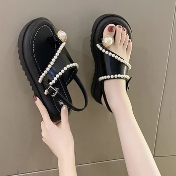 Bej Sandale cu Toc 2023 Vara Confort Pantofi pentru Femei Pană Toate-Meci Med Creșterea Înălțime Briose pantof Negru Platforma 2