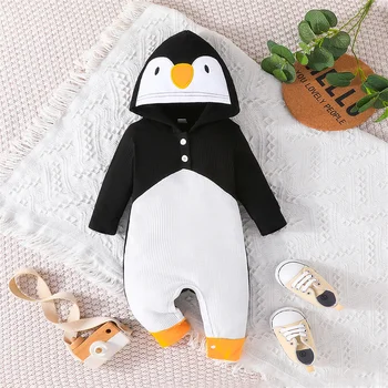 BeQeuewll Copii Fete Băieți Hanorace Salopetă Pinguin Forma De Butoane Hanorac Cu Maneca Lunga, Salopete Haine De Copil Toamna Bodysuits