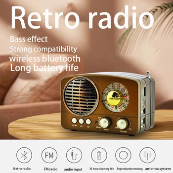 Bluetooth Potabilă Retro Radio, HIFI Wireless Speaker setul cu Cască Stereo FM SUNT SW USB AUX Card TF MP3 Multimedia Clasice Receptor 3