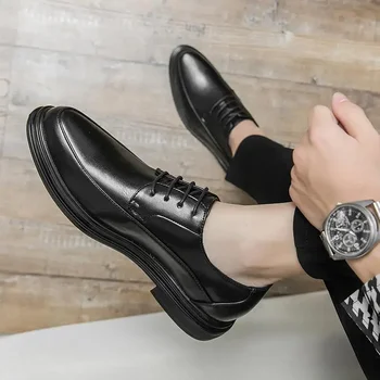 Bocanc din Piele Pantofi Barbati de Afaceri Uzura Formale Bărbați Stil Britanic Fund Moale Neagra Cap Mare Casual, Costum Nunta Mirelui, Pantofi 16