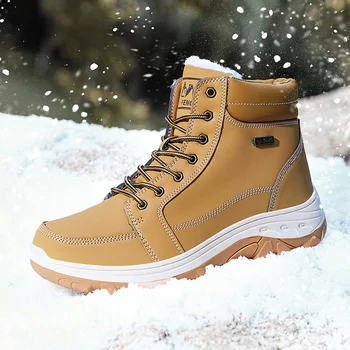 Brand de Iarna din Piele Barbati Cizme de Pluș Cald Bărbați Cizme de Zăpadă în aer liber, Non-alunecare Bocanci Barbati Pantofi de Iarna pentru Bărbați Adidași Mărimea 39-48 1