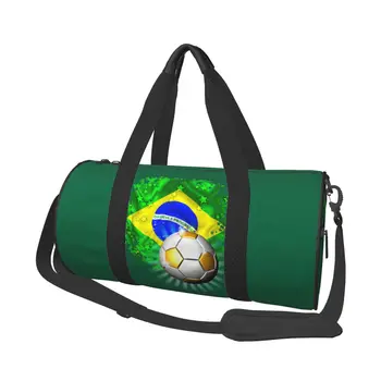 Brazilia Flag Aur Verde Geanta Sport cu Mingea de Fotbal de Bagaje, Genti Sport Barbati Femei Personalizate cu Pantofi Colorate de Fitness Sac Portabil Geantă de mână