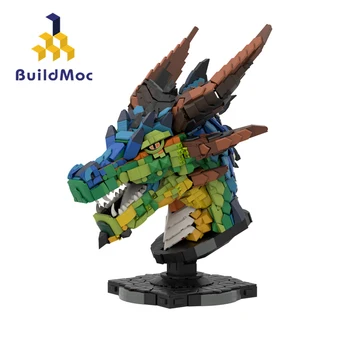 BuildMOC Colorat Cu Cap De Dragon Blocuri Set Idee Mit Capete De Animale Putere De Simbol Dragon Model De Afișare A Colecta AToys Cadouri 7