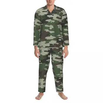Camo Print Set Pijama Toamna Camuflaj Verde De Agrement Cald Sleepwear Două Piese Casual Supradimensionat Personalizate Acasă Costum Cadou 9