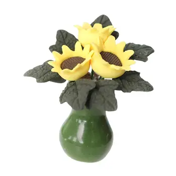 Casa papusa Floarea-soarelui Păpuși Accesorii Micro Peisaj Playset, Mini-Ghivece cu Flori Model pentru 1/6 1/12 Mese Living 11