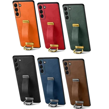 Cazuri De Telefon Din Piele Pentru Samsung Galaxy S23 S22 Ultra Plus + Cu Încheietura Curea Suport Inel De Metal Cover Pentru Samsung Cu Ambalaj