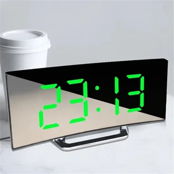 Ceas Desktop Decor De Alarmă Acasă Ecran Oglinda Din Dormitorul Amânare Electronice Digitale Curbat Funcție De Masă 16
