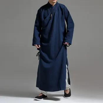 Chineză Stil de Îmbrăcăminte pentru Bărbați Haina Vintage Oblic Placket Hanfu Cămașă Lungă Lenjerie de pat Tang Costum Halat Zen Pune Budist Haine KungFu 17
