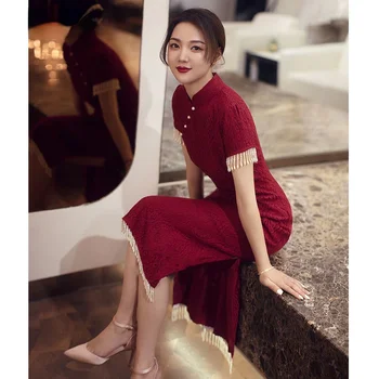 Chineză Tradițională Cheongsam Femeie Rochie De Mireasa Rochii De Mireasa Roșu Clasic Toast Imbracaminte Femei Qipao Rochie Orientale Rochii