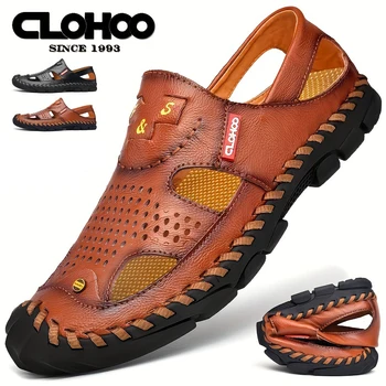 CLOHOOReal piele de vacă de vară pentru bărbați baotou sandale Respirabil lovit plaja barbati pantofi Crocs 15