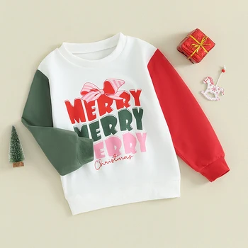 Copii Crăciun Tricouri Fetita Vintage Maneca Lunga Scrisoare de Imprimare Echipajul Gât Vrac se Potrivi Pulovere Topuri pentru Iarna 10