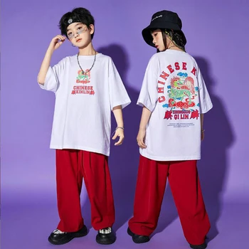 Copiii Show Hip-Hop Haine Alb Supradimensionat Tricou Topuri Streetwear Pantaloni Largi Pentru Fată Băiat Scena Jazz Costume De Dans Rave Haine 2