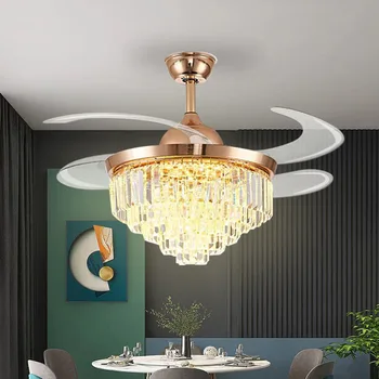 Cristal Ventilator de Tavan Lampa de Camera de zi Sala de Mese Invizibil Fan Lampă cu LED-uri de Conversie de Frecvență Ventilator de Tavan Candelabru 5