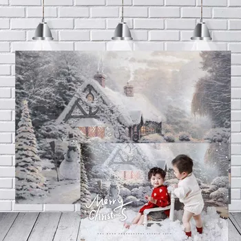 Crăciun Fundal Copac pentru Copii Alb de Zăpadă de Anul Nou Familia Decor Fulg de nea Studio Foto Fundal Șemineu de Cărămidă