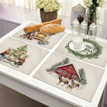 Crăciun Placemat Convenabil Durabil, Elegant, Clar Imprimare Lenjerie De Masă Mat Festiv Pentru Decor Acasă 4