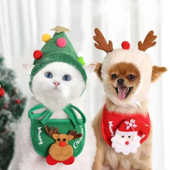 Crăciun Pălărie Pentru Animale De Companie Câine Pisică Drăguț Saliva Prosop De Crăciun Animale De Companie Amuzant Coarne Cosplay Costum Petrecere De Anul Nou Câine Îngrijirea Accesorii